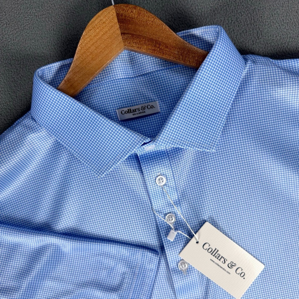 Collars Co Polo Shirt Mens 3XL Blue Micro Houndstooth Performance Office New